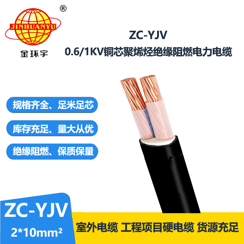金環宇電線電纜 阻燃yjv電纜 ZC-YJV 2X10平方  交聯電纜yjv